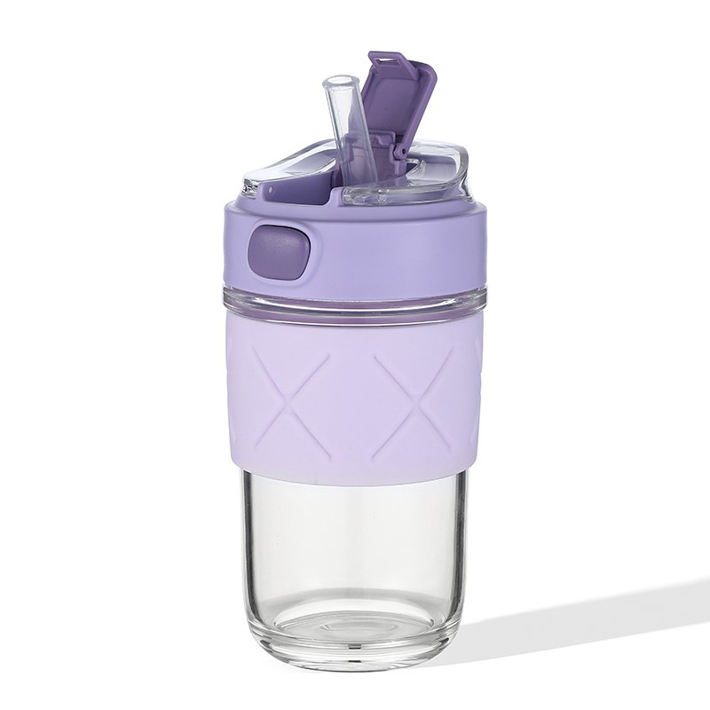 15oz Borosilicate Smoothie Glass Bottle Glass Tumbler With Silicone Sleeve Straw Mug With Bamboo Lid Glass Pipe Milk Cup