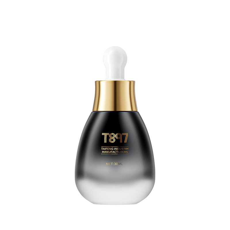 luxury unique 1oz thickened bottom press dropper essential oil portable cosmetic package empty glass bottle with gold silver cap