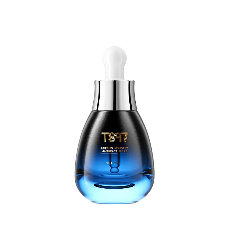 luxury unique 1oz thickened bottom press dropper essential oil portable cosmetic package empty glass bottle with gold silver cap