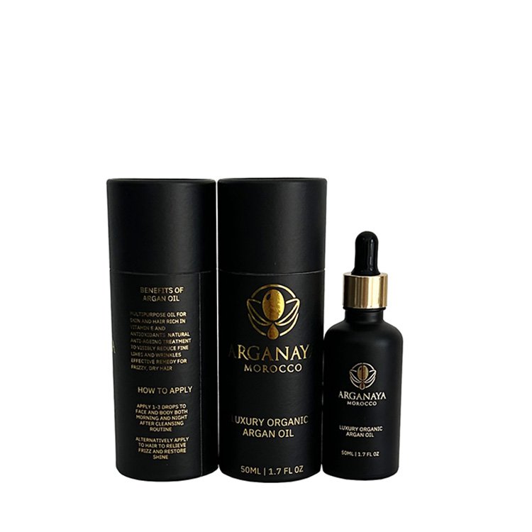 50ml matte black bottle glass dropper bottles with stamping gold wholesale for essential oil with stamping gold paper tube box