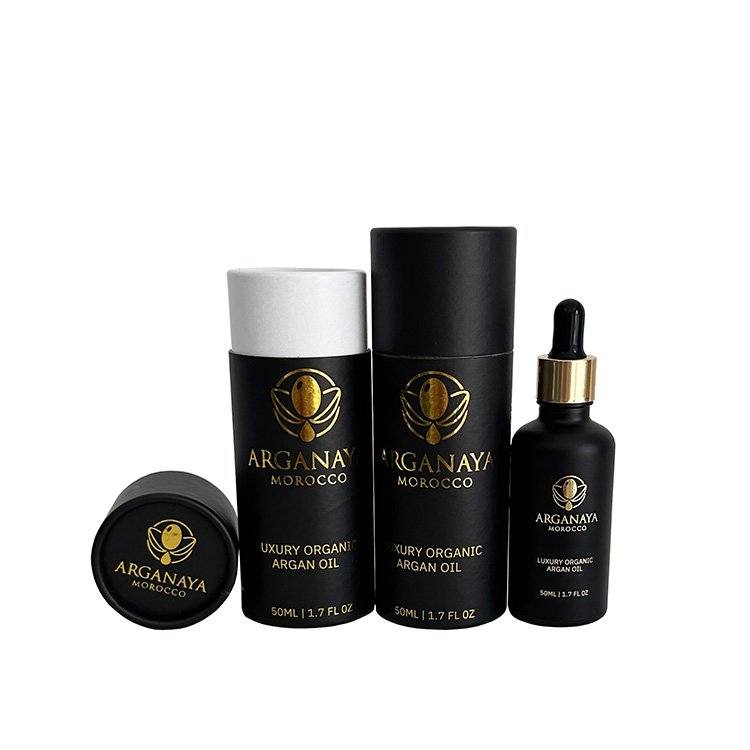50ml matte black bottle glass dropper bottles with stamping gold wholesale for essential oil with stamping gold paper tube box