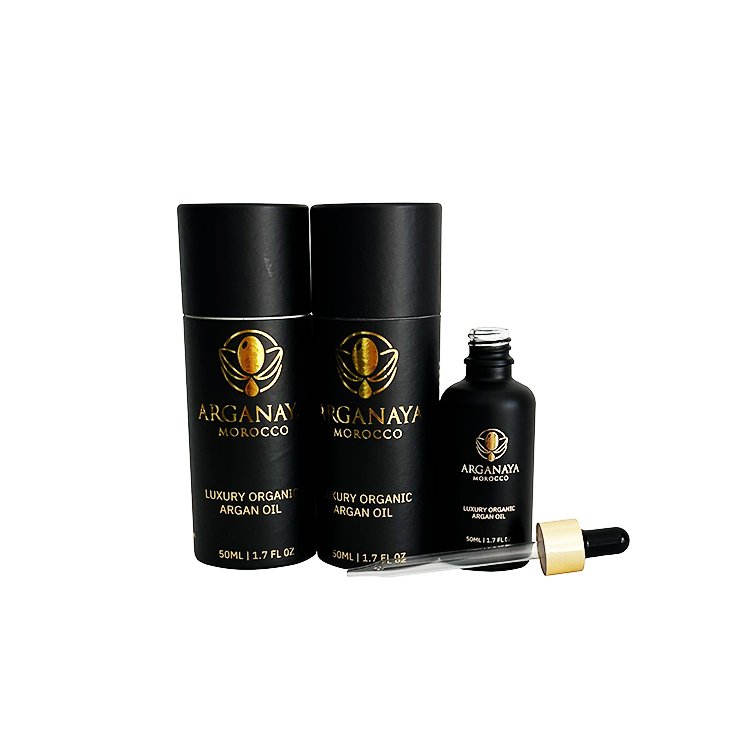 50ml matte black bottle glass dropper bottles with stamping gold wholesale for essential oil with stamping gold paper tube box