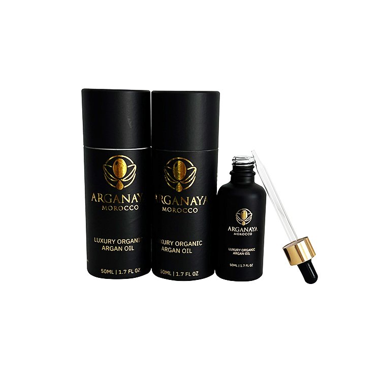 50ml matte black bottle glass dropper bottles with stamping gold wholesale for essential oil with stamping gold paper tube box
