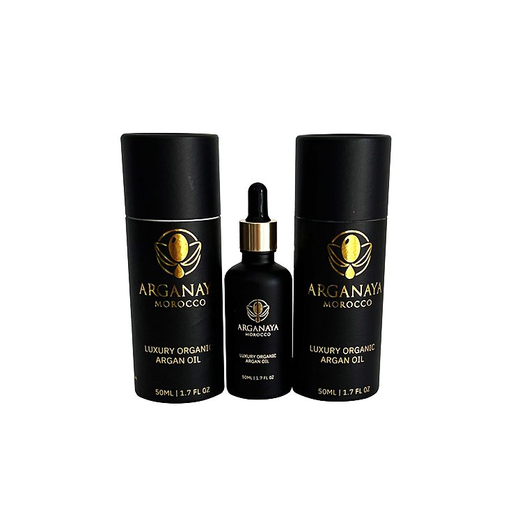 50ml matte black bottle glass dropper bottles with stamping gold wholesale for essential oil with stamping gold paper tube box