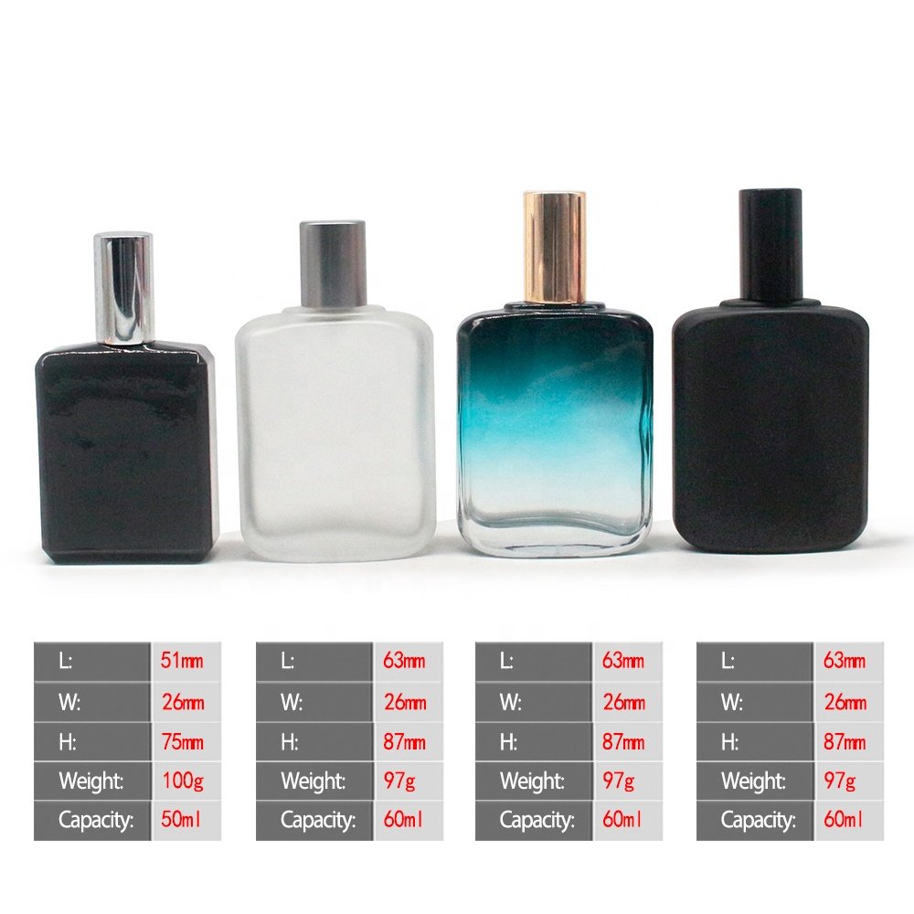 FENGJUN OEM 50ml 60ml Glass Empty square Perfume Bottle Black Bottle Perfume
