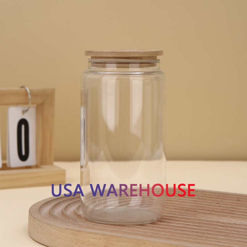 USA Warehouse 12oz 16oz 20oz 25oz Sublimation Blanks Frosted Clear Beer Glass Can Cups with Bamboo Lid and Straw