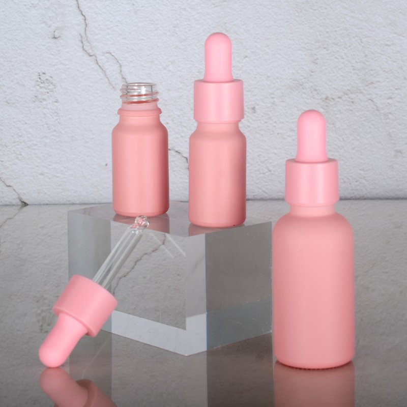 Pink Coated Glass Dropper Bottles 10ml 20ml 30ml UV Safe Perfumes Bottle 1 Oz Pink Essential Oil Bottle with Glass Dropper