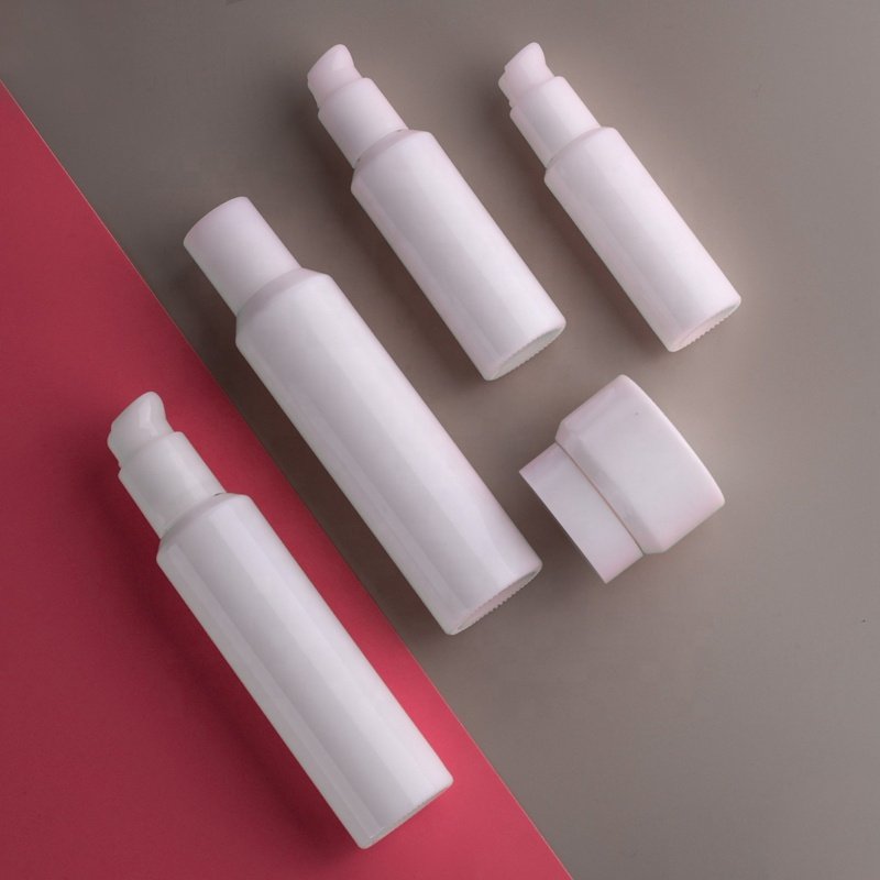 sloping shoulder white glass bottle 30 ml 50 ml opal glass bottle 100 ml 120 ml cosmetic bottle and 50 ml glass jar with lid