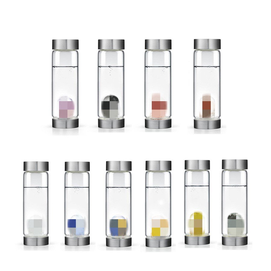 The New Glass Natural Crystal Gravel Purification Degaussing Glass Bottle Gem Crystal Energy Spa Bottle Customized
