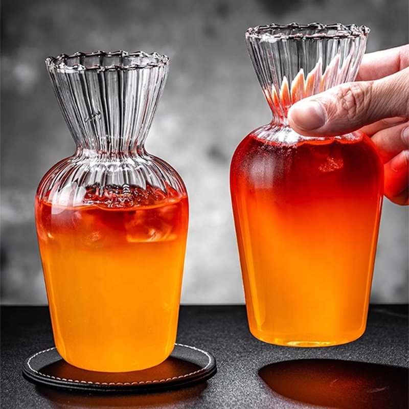 Creative Stripe Decanter Glass Narrow Mouth Wine Dispenser Ribbed Clear Cocktail Glass Bottles