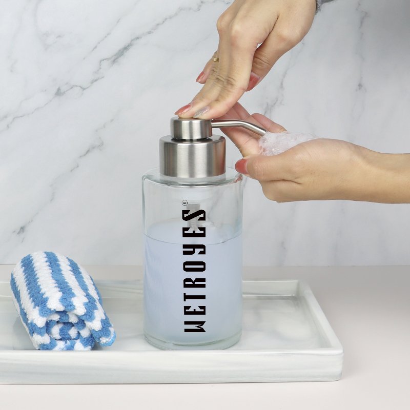 350ml Frosted Round Wide Mouth Lotion Hand Soap Foam Soap Dispenser Glass Bottle With Foaming Pump