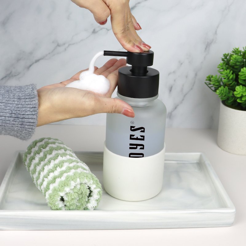350ml Frosted Round Wide Mouth Lotion Hand Soap Foam Soap Dispenser Glass Bottle With Foaming Pump
