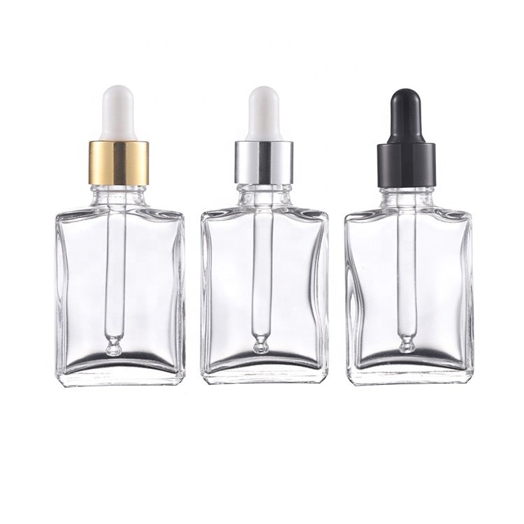 High Quality Frosted Clear Matte Black 1oz Glass Bottle Square Dropper Bottle 30ml Square Dropper Bottle For Essential Oil Serum