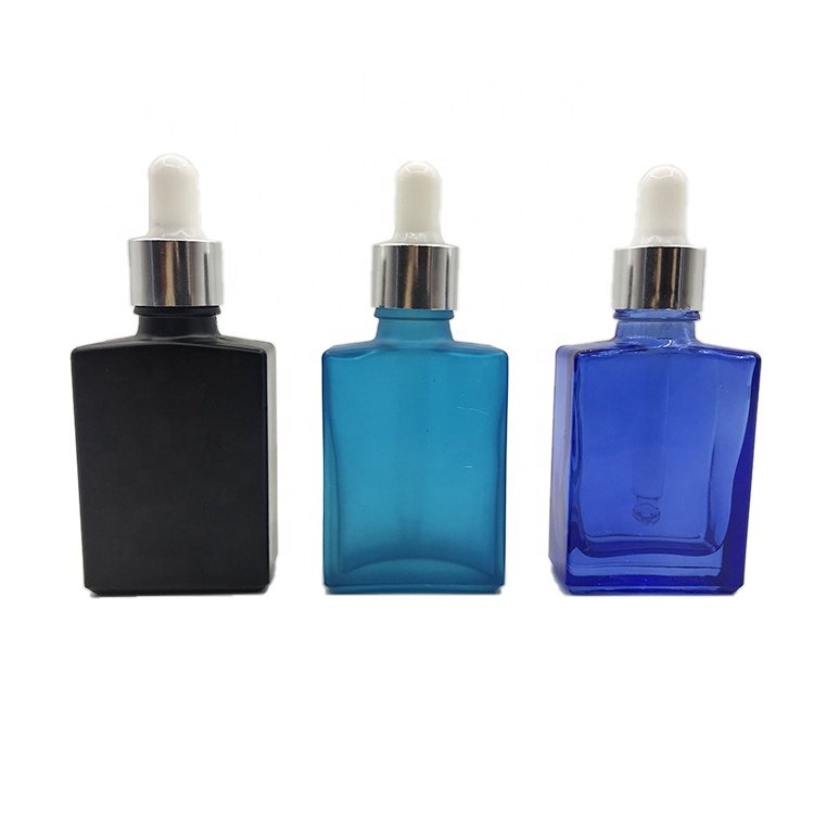 High Quality Frosted Clear Matte Black 1oz Glass Bottle Square Dropper Bottle 30ml Square Dropper Bottle For Essential Oil Serum
