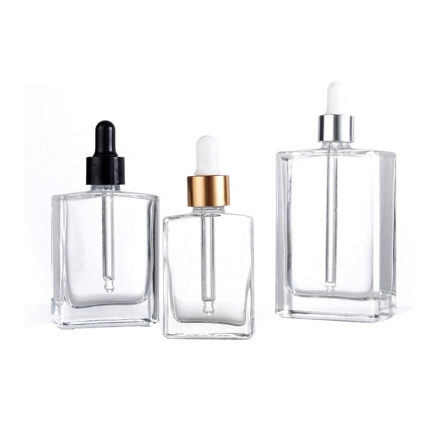 High Quality Frosted Clear Matte Black 1oz Glass Bottle Square Dropper Bottle 30ml Square Dropper Bottle For Essential Oil Serum