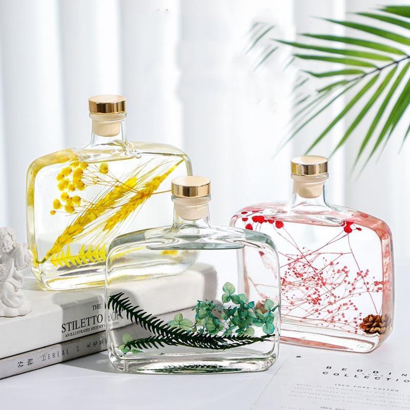 200ml 330ml Transparent Cute Empty Luxury Flat Perfume Diffuser Glass Bottle with Cork for Reed Diffuser