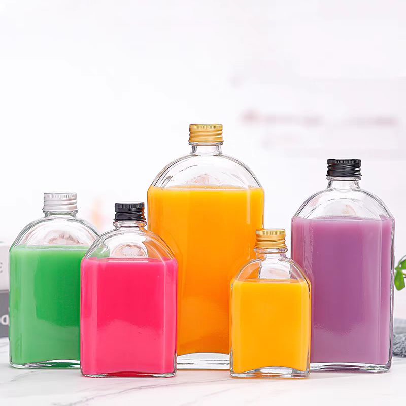 Customized 50ml 100ml 200ml 250ml 350ml 500ml Flat Flask Beverage Cold Brew Coffee Glass Bottle For Tea Milk With Cap