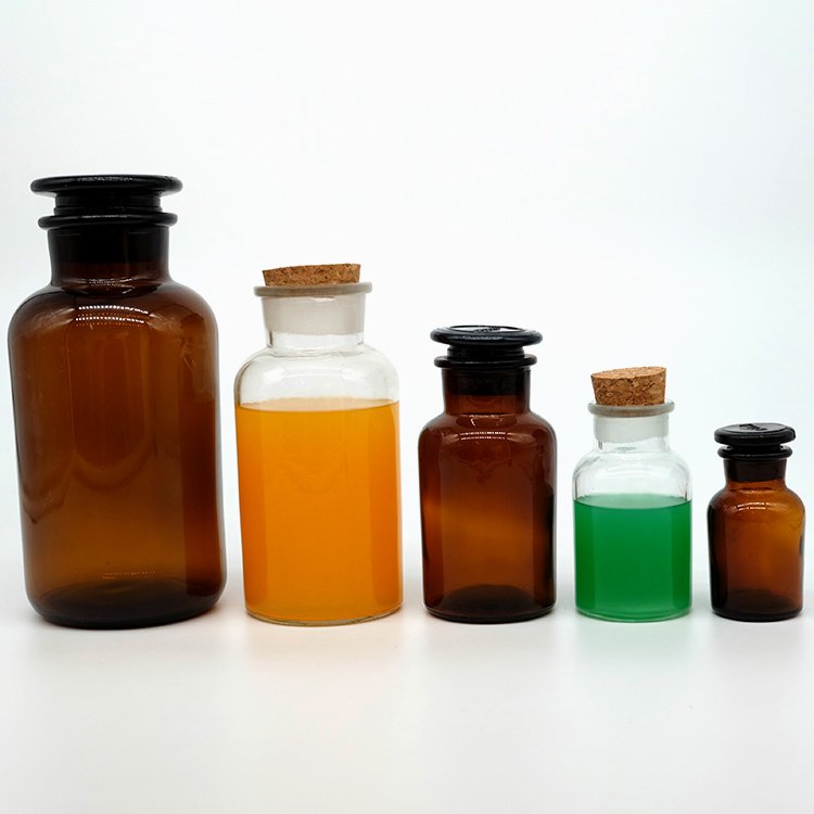 Various Sizes Wide Mouth Round Reagent Bottle with Cork or Glass Lids for Sundries Pray Blessing Candle