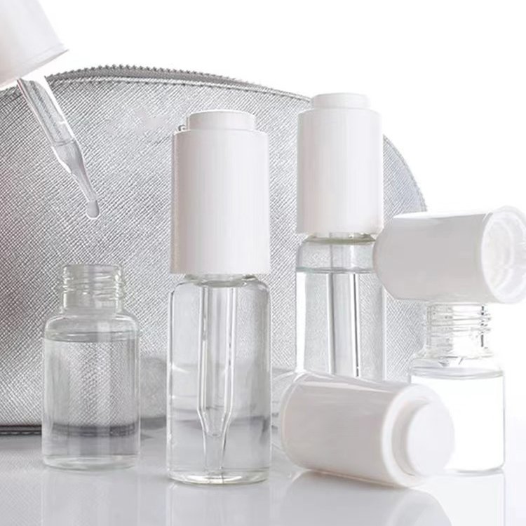 Push Button Clear Essential Oil Glass Bottle Empty Essential Oil Glass Bottle Square Glass Bottle Dropper