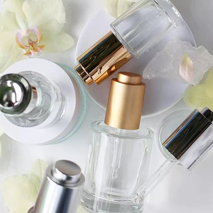 Push Button Clear Essential Oil Glass Bottle Empty Essential Oil Glass Bottle Square Glass Bottle Dropper