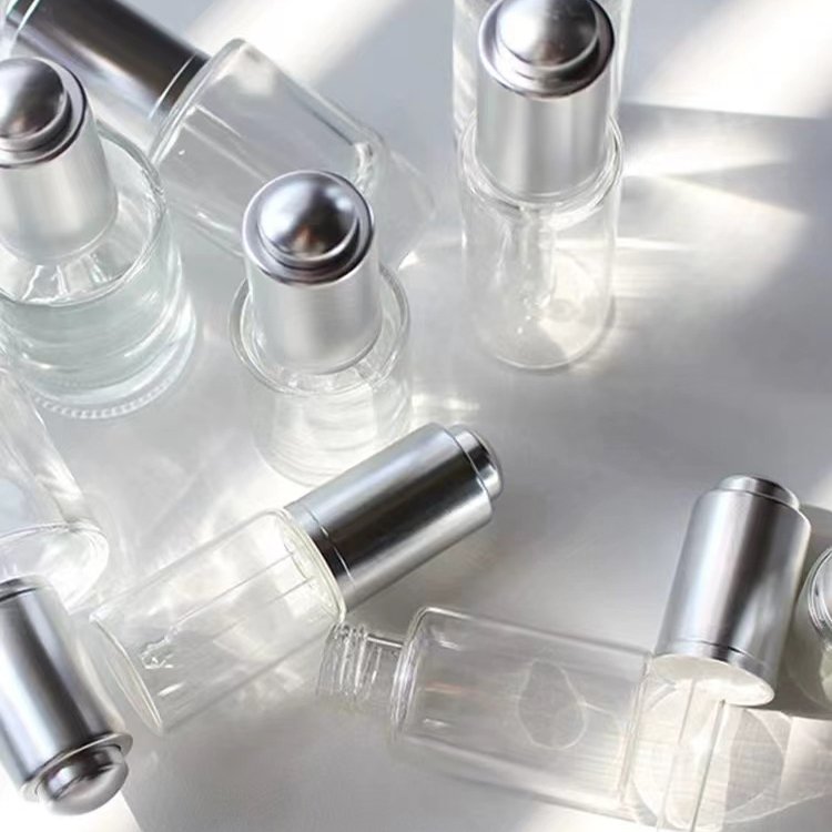 Push Button Clear Essential Oil Glass Bottle Empty Essential Oil Glass Bottle Square Glass Bottle Dropper