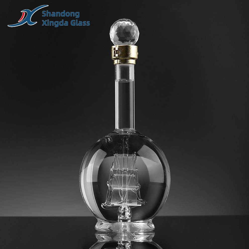Factory Custom Logo 700Ml Whisky Glass Bottle 750Ml Gin Glass Bottle Lining Sail Boat Shape Vodka Liquor Decanter With Cork