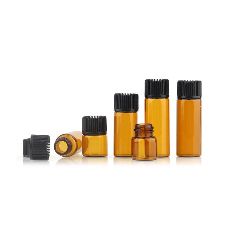 New Product Cosmetic Packaging 1ml 2ml 3ml 5ml Small Clear Amber Glass Vial Sample Serum Essential Oil Bottle With Inner Cap