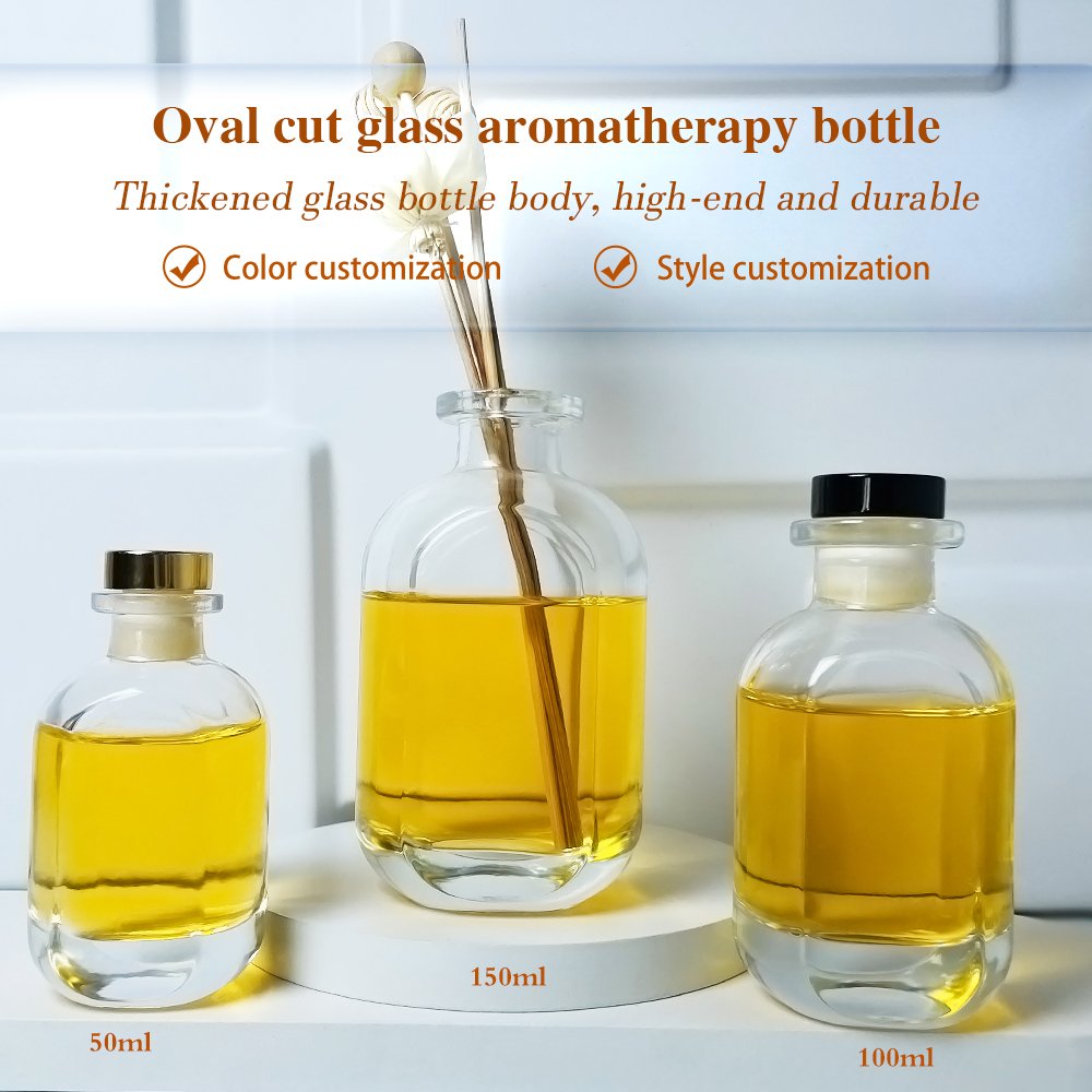 Hot Sale Custom Decorative Empty Round Clear Air Aromatherapy Clear Perfume Atomiser Reed Diffuser Glass Bottle With Cork Sticks