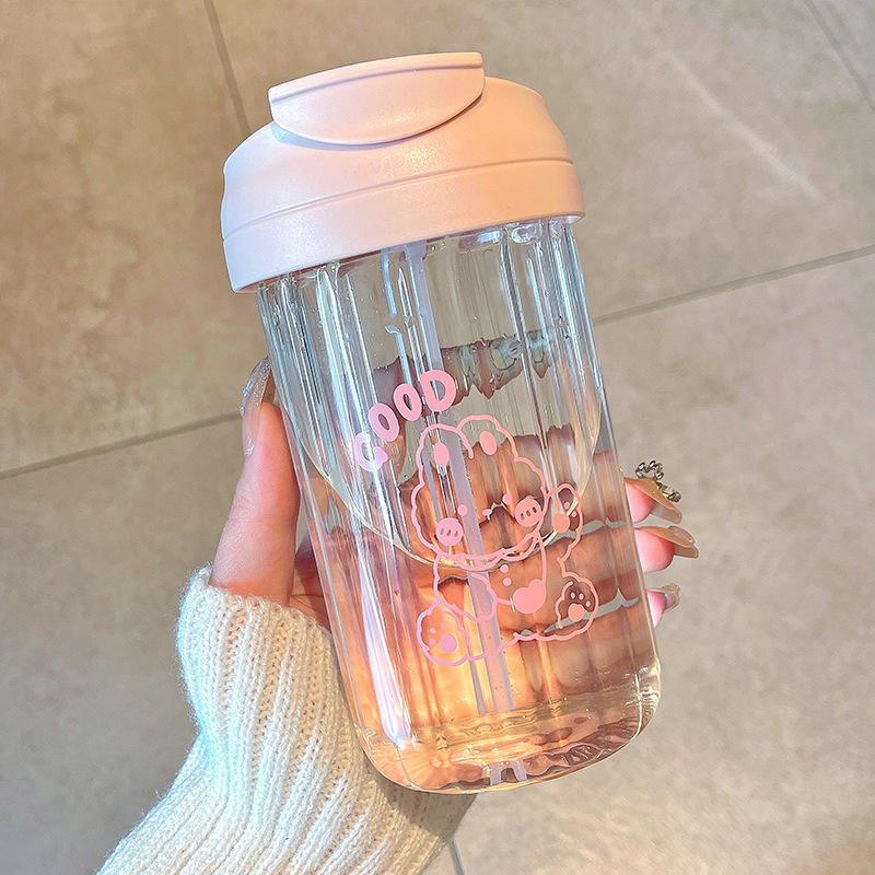 Glass Straw Double Drink Cup Large Capacity Cup Girl's Simple High Temperature Resistant Gift Glass Bottle