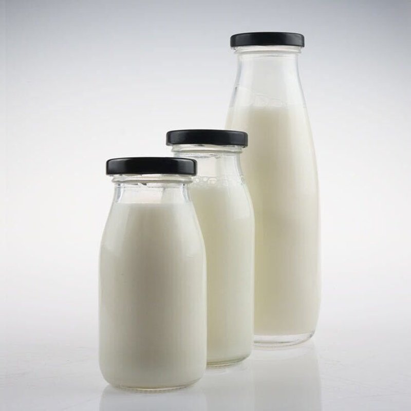 High Quality 1L Clear Glass Milk Yogurt Drink Bottle with Tinplate Lid Flat Shape Water Juice Packing with Screw cap