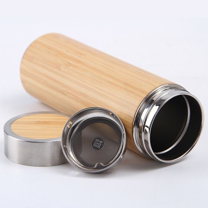 Premium 500ml Bamboo Stainless Steel Double Walled Coffee Tea Vacuum Insulated bamboo Thermo Bottle