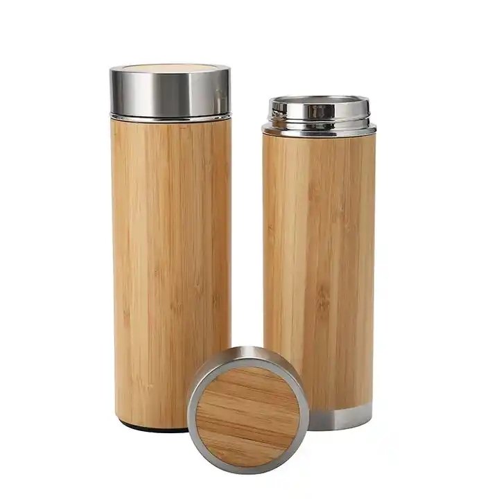 Premium 500ml Bamboo Stainless Steel Double Walled Coffee Tea Vacuum Insulated bamboo Thermo Bottle