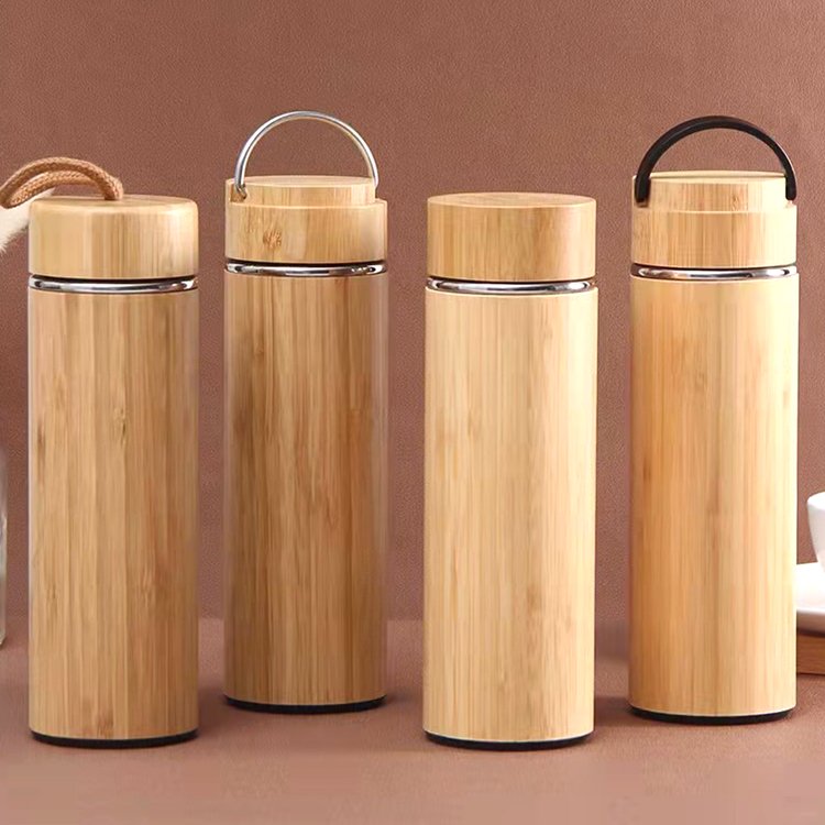 Premium 500ml Bamboo Stainless Steel Double Walled Coffee Tea Vacuum Insulated bamboo Thermo Bottle