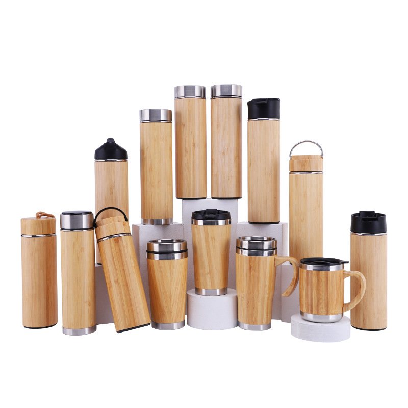 Premium 500ml Bamboo Stainless Steel Double Walled Coffee Tea Vacuum Insulated bamboo Thermo Bottle