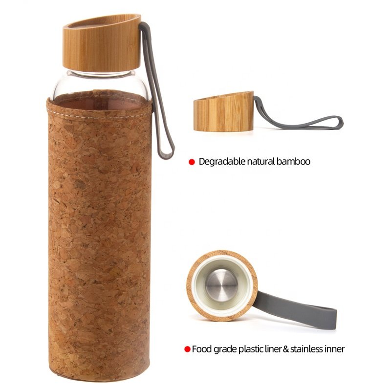 Wholesale Design 500 ml 750 ml Wide Mouth Drinking juice frosted clear sublimation glass water bottle with bamboo lid