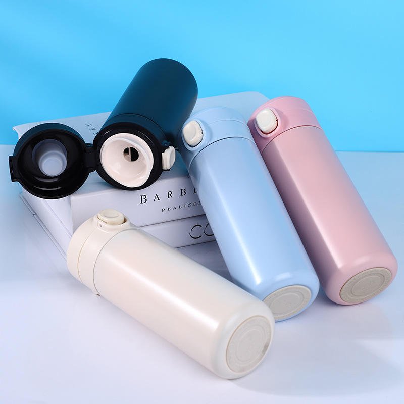 Custom Logo 400ml Stainless Steel Transparent Spring Cover Cup Male And Female Student Insulated Water Bottles