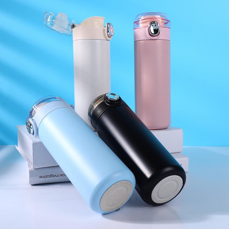 Custom Logo 400ml Stainless Steel Transparent Spring Cover Cup Male And Female Student Insulated Water Bottles
