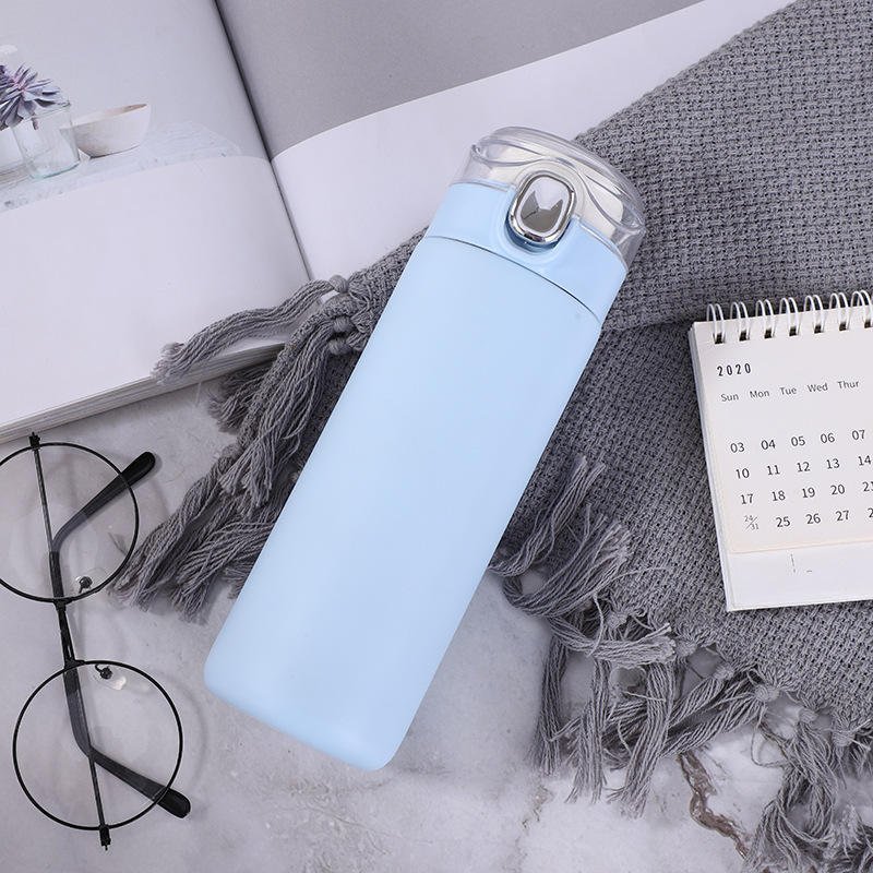 Custom Logo 400ml Stainless Steel Transparent Spring Cover Cup Male And Female Student Insulated Water Bottles