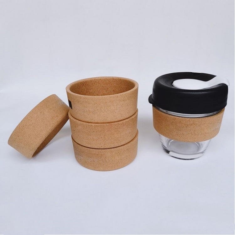Coffee Cup Eggshell Tumblers with Lids Wholesale Custom Eco-friendly Cork Sleeve Reusable Keep Glass CLASSIC Party Round