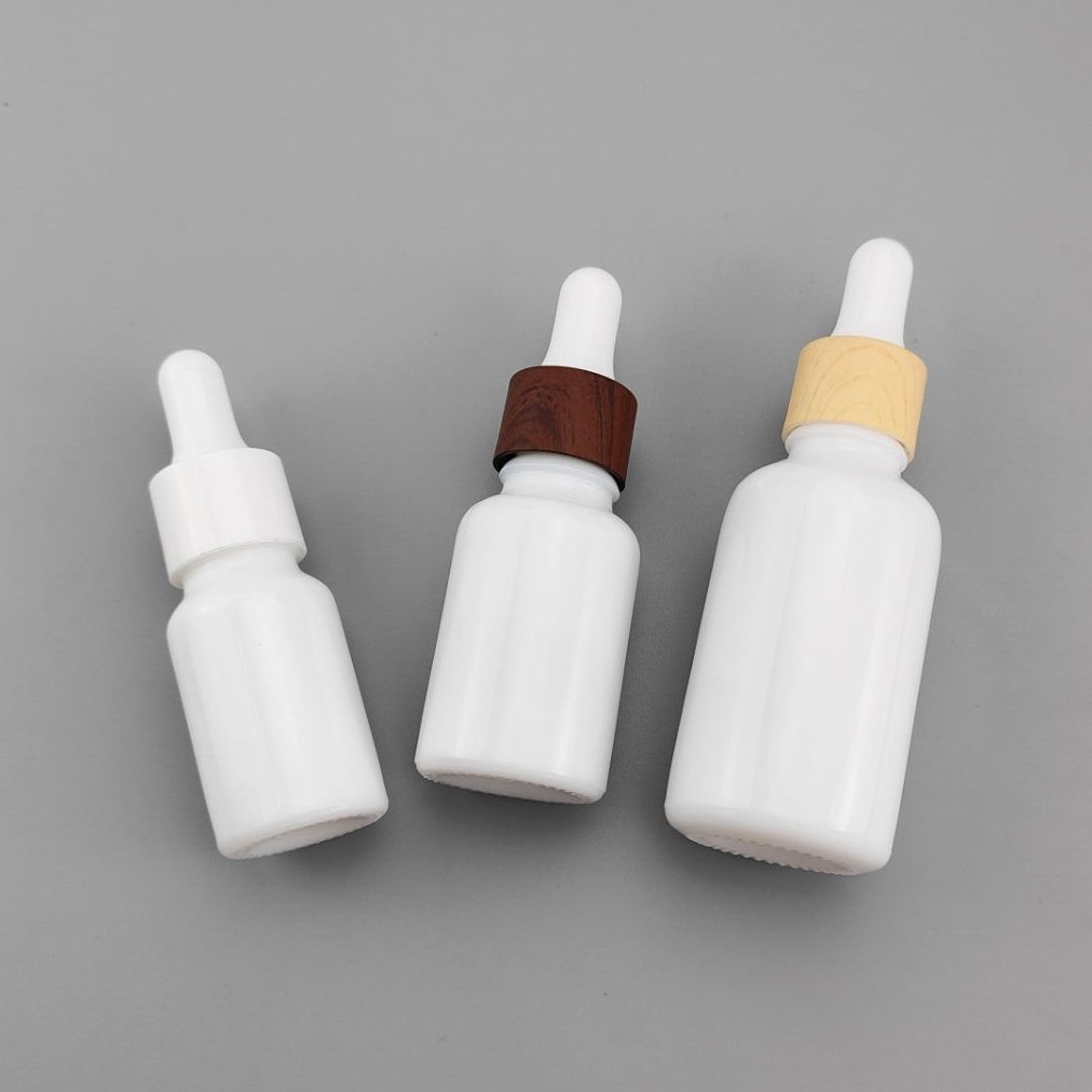 10ml opal glass bottle 10 ml white glass dropper bottle cosmetic serum dropper with white plastic dropper pipette for oil