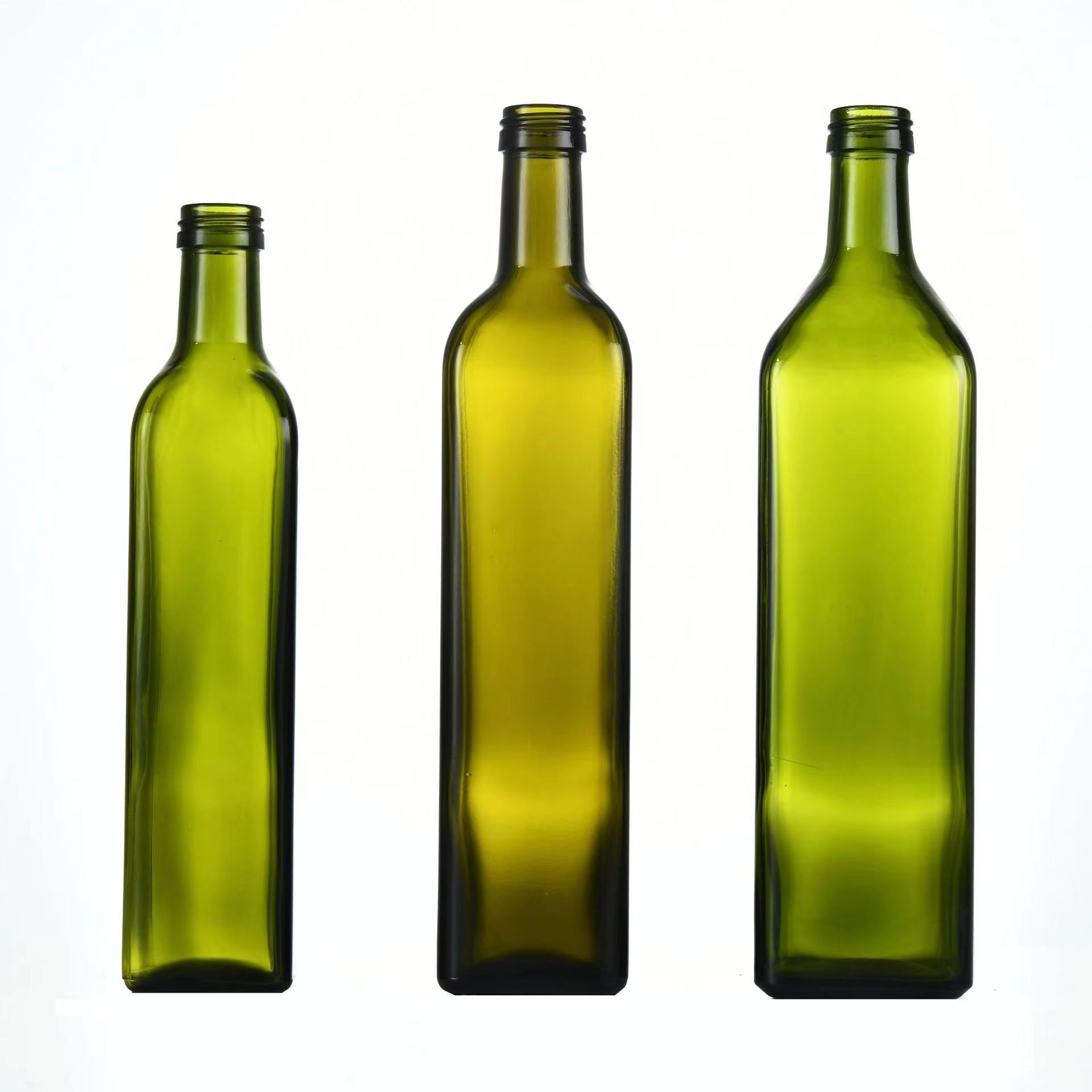 Customized circular square glass oil bottle 100ml 250ml 500ml 750ml dark green edible olive oil bottle