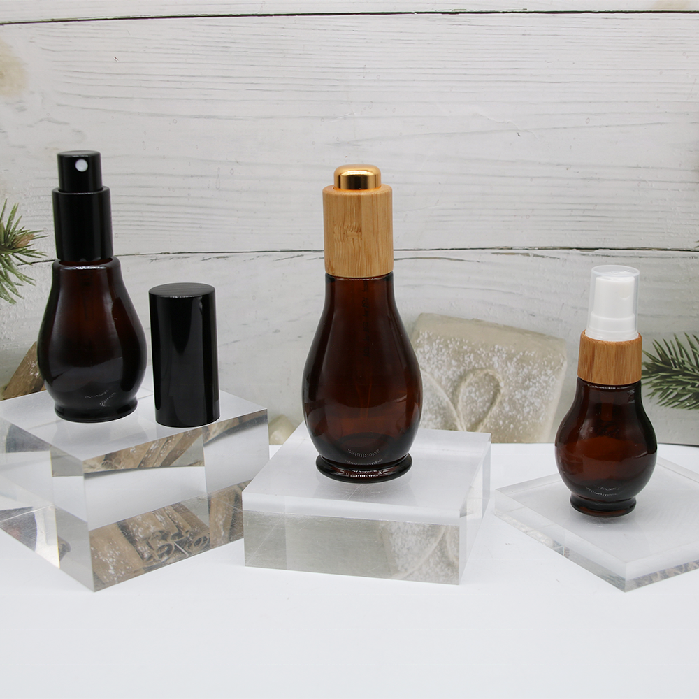 100Ml Serum Amber Essential Oil 4 Oz Hair Oil Gourd Shape Unique Glass Bottle Dropper 10ml