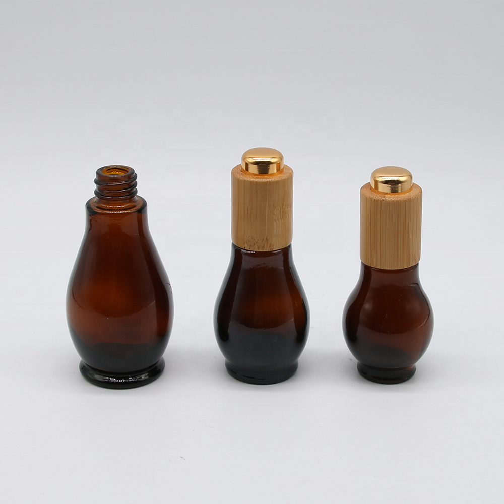 100Ml Serum Amber Essential Oil 4 Oz Hair Oil Gourd Shape Unique Glass Bottle Dropper 10ml
