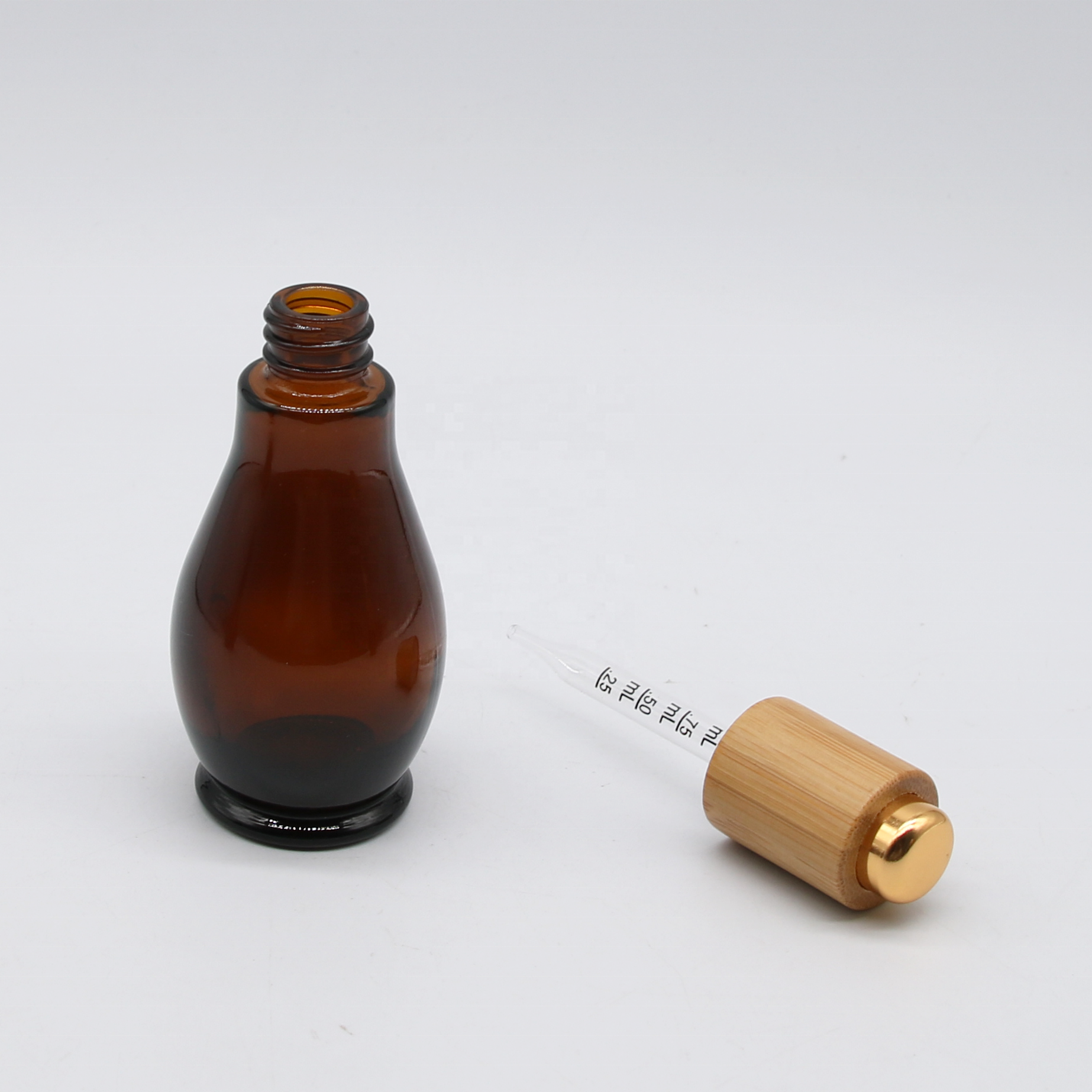100Ml Serum Amber Essential Oil 4 Oz Hair Oil Gourd Shape Unique Glass Bottle Dropper 10ml