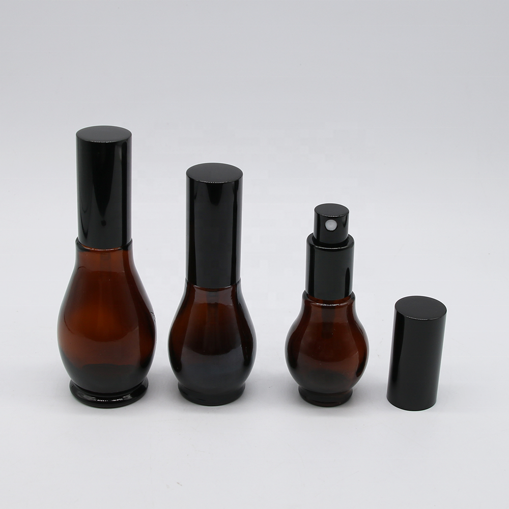 100Ml Serum Amber Essential Oil 4 Oz Hair Oil Gourd Shape Unique Glass Bottle Dropper 10ml