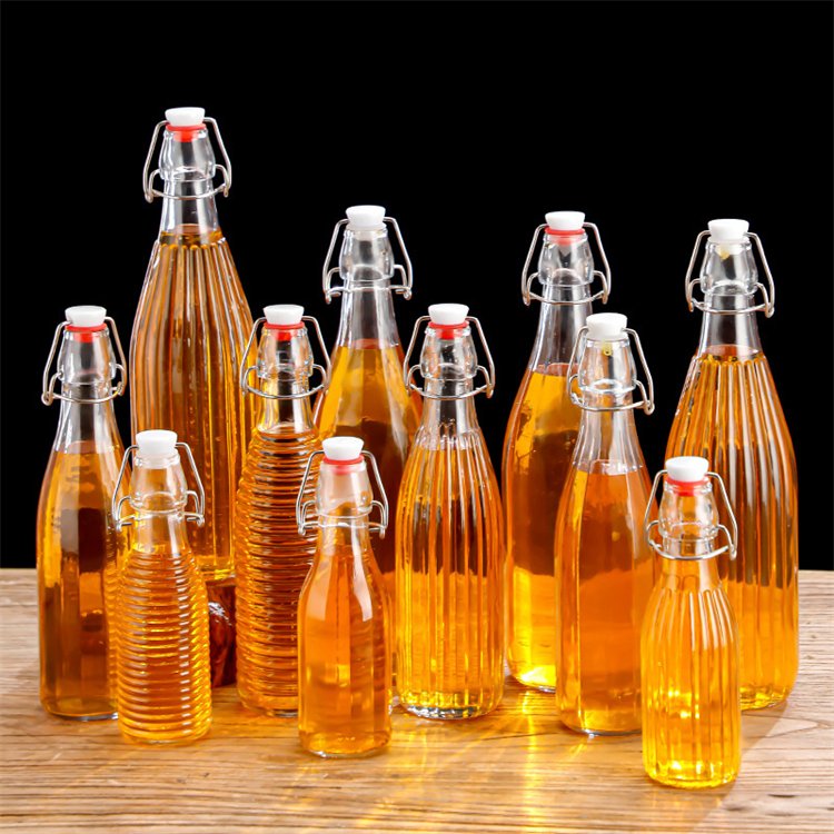 500ml 750ml 1L round empty glass juice bottles with swing clip lid for water drinking juice bottle