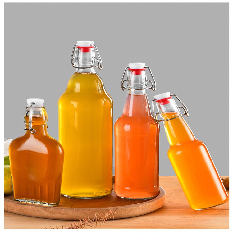 500ml 750ml 1L round empty glass juice bottles with swing clip lid for water drinking juice bottle