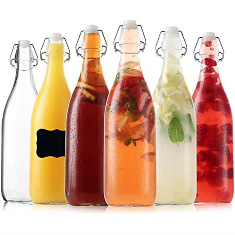 500ml 750ml 1L round empty glass juice bottles with swing clip lid for water drinking juice bottle