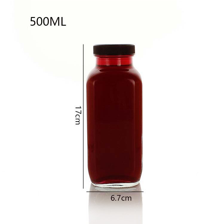 glass bottle suppliers empty 500ml 16oz square drink beverage glass bottle for Kombucha Smoothie cold Pressed Juice with lid