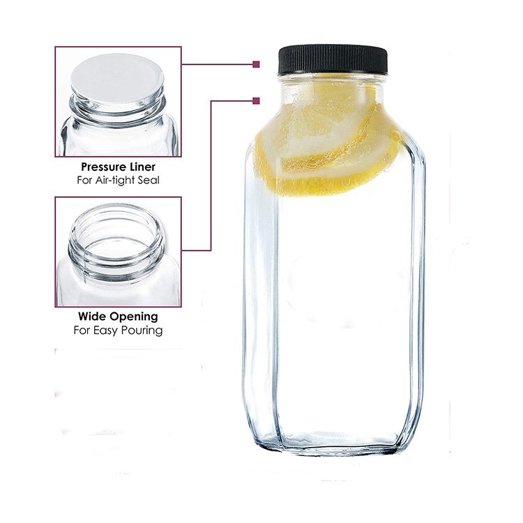 glass bottle suppliers empty 500ml 16oz square drink beverage glass bottle for Kombucha Smoothie cold Pressed Juice with lid